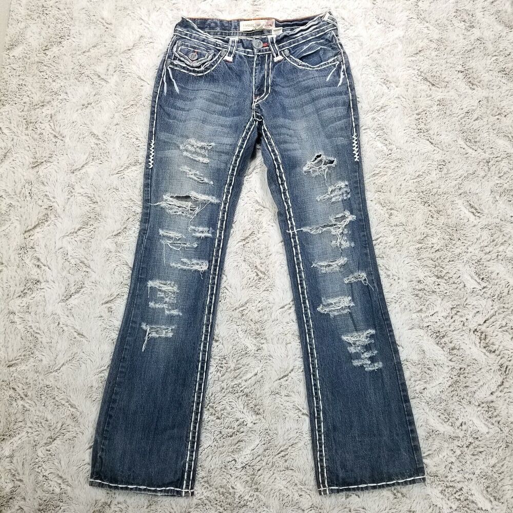 Vintage Laguna Beach Jeans Mens 30×34 Blue Embroidery Dark Wash Denim Distressed